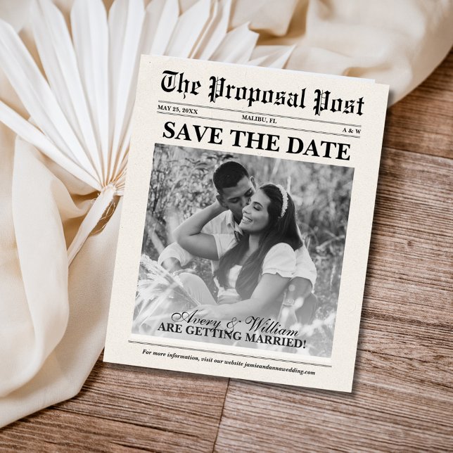 Budget Newspaper Foto Wedding Save the Date Flyer (Von Creator hochgeladen)