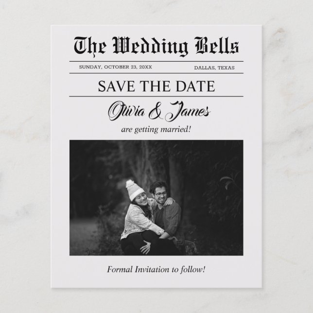 Budget Newspaper Wedding Foto Save the Date (Vorderseite)