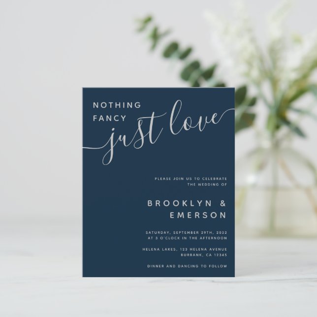 Budget Nichts Extravagant nur Liebe Hochzeit Einla (Stehend Vorderseite)