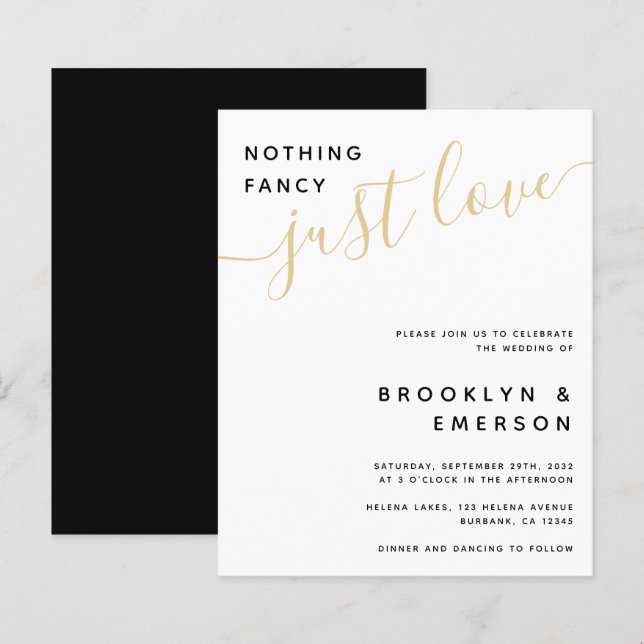 Budget Nichts Extravagant nur Liebe Hochzeit Einla (Vorne/Hinten)