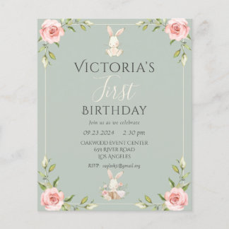 Budget Niedlich Bunny 1. Geburtstag Einladung Flyer