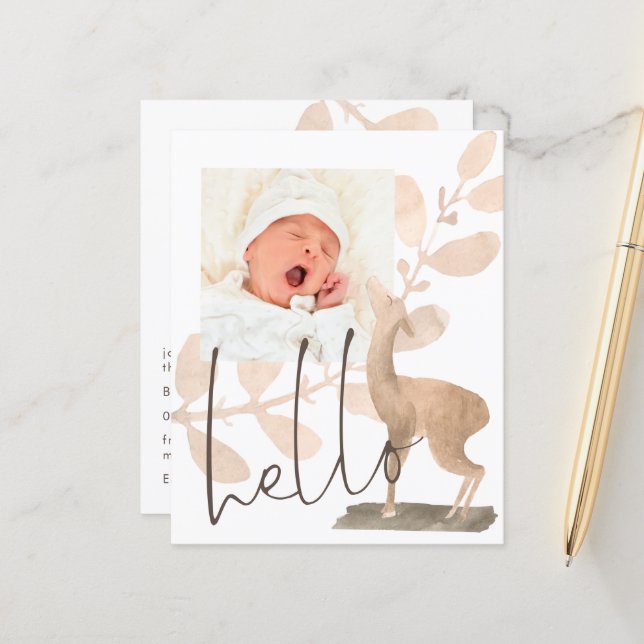Budget Niedlich Deer Baby Foto Geburtsankündigung (Vorderseite/Rückseite Beispiel)