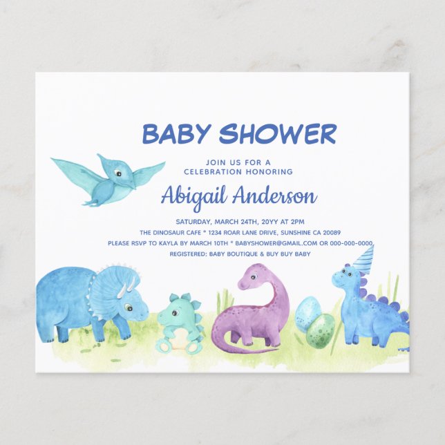 Budget Niedlich Dinosaur Kinderdusche Einladung Flyer (Vorne)