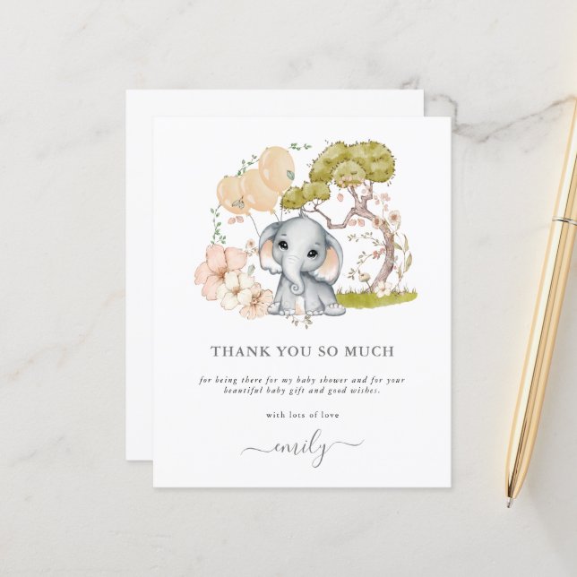 Budget Niedlich Elephant Baby Dusche Vielen Dank (Vorderseite/Rückseite Beispiel)