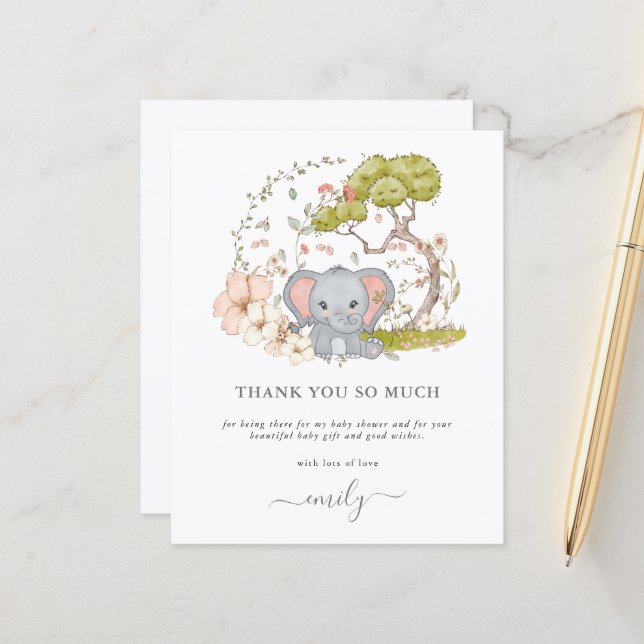 Budget Niedlich Elephant Florals Baby Dusche Viele (Vorderseite/Rückseite Beispiel)