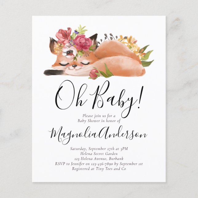 BUDGET Niedlich Fox Oh Baby Dusche Einladung (Vorderseite)