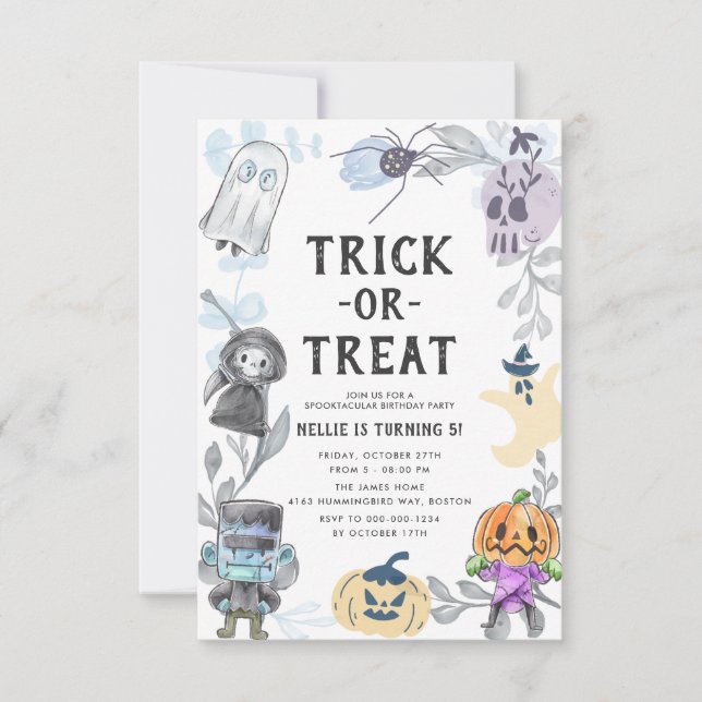 Budget Niedlich Ghost Monster Halloween Party Einladung (Vorderseite)