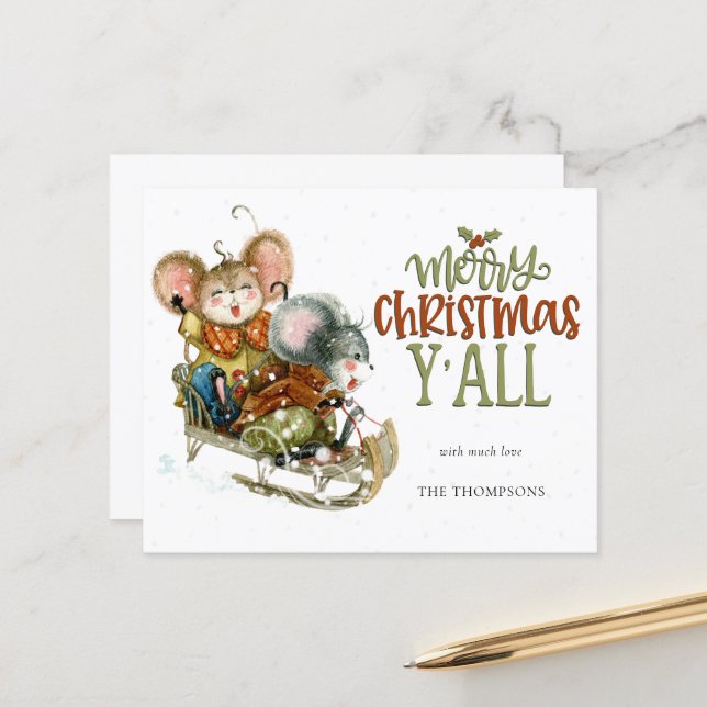 Budget Niedlich Mice Sleighing Frohe Weihnachtsbez (Vorderseite/Rückseite Beispiel)
