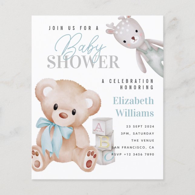 BUDGET Niedlich Teddy Bear Baby Dusche Einladung (Vorderseite)