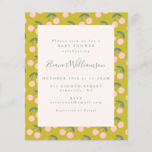 Budget Niedliche Rosa Grüne Kirsche Früchte Babydu (Vorderseite)