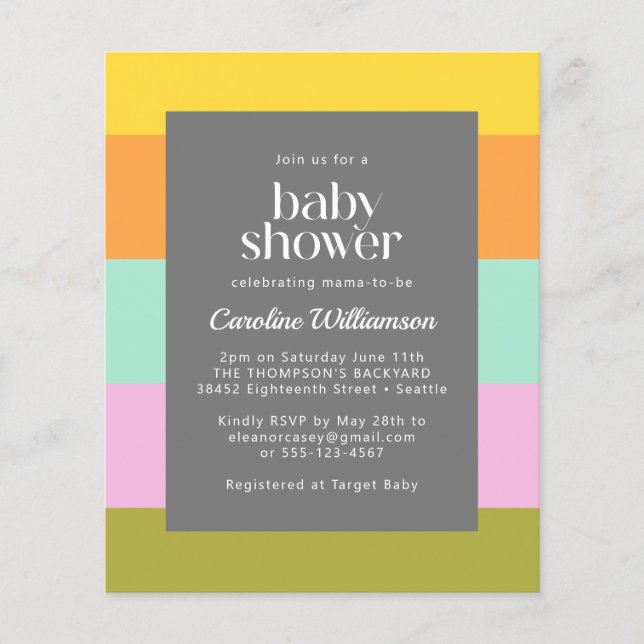 Budget Niedliche Streifen Pastels Babydusche (Vorderseite)