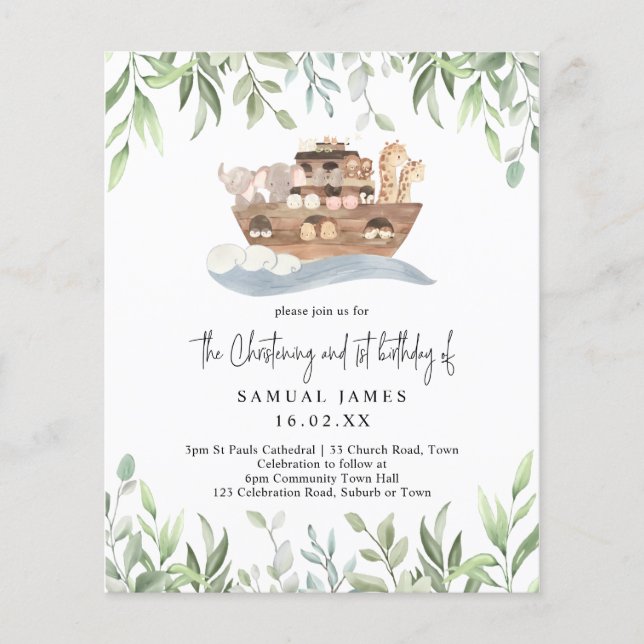 Budget Noahs Ark Green Christening & 1. Geburtstag (Vorderseite)