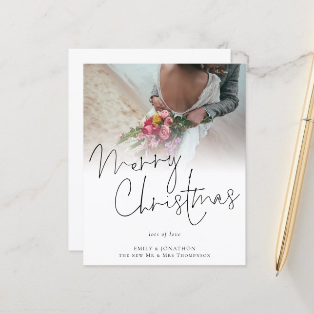 Budget Nouveau mariés Photo Joyeux Noël Carte (Devant/Arrière en situation)
