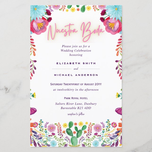BUDGET Nuestra Boda Blume Hochzeit Einladung A9 (Vorderseite)
