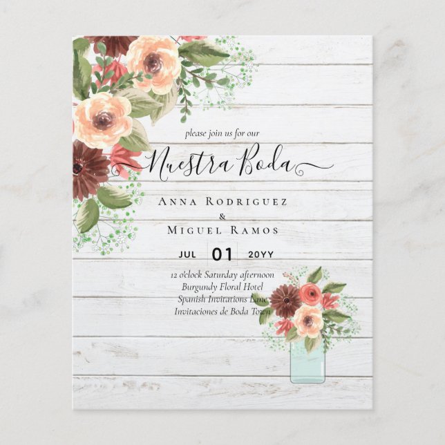 BUDGET Nuestra BODA Burgundy Floral Hochzeit im He Flyer (Vorne)