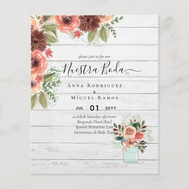 BUDGET Nuestra BODA Burgundy Floral Hochzeit im He Flyer (Vorne)