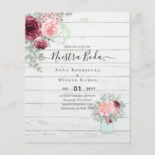 BUDGET Nuestra BODA Burgundy Pink Floral Wedding Flyer