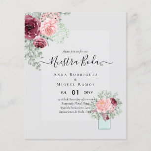 BUDGET Nuestra BODA Burgundy Pink Floral Wedding Flyer
