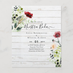 Budget Nuestra BODA Burgundy Wildblumen lädt ein Flyer