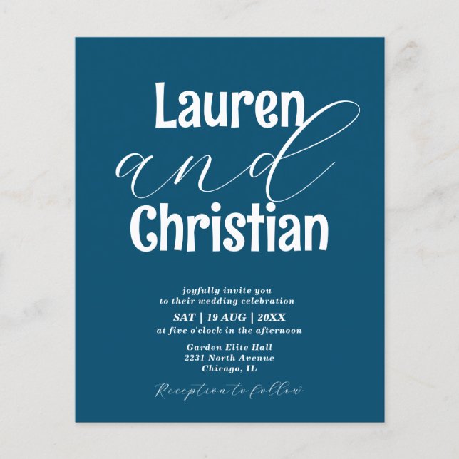 Budget Ocean Blue Scripture Wedding Invitation (Vorderseite)