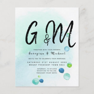 BUDGET Ocean Sea Glass Ombre Aquamarin Blue Weddin Flyer