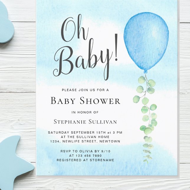 Budget Oh Baby Blue Balloon Baby Dusche Einladung (Von Creator hochgeladen)
