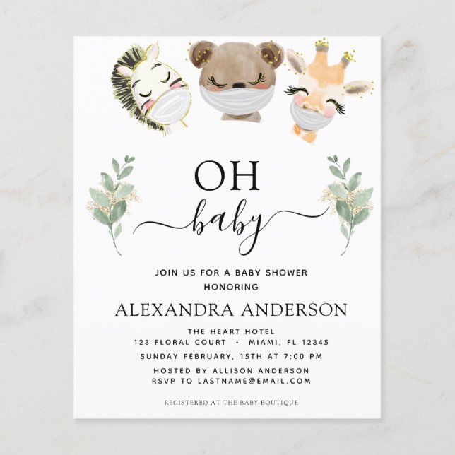 Budget Oh Baby Dusche Woodland Eukalyptus Flyer (Vorne)