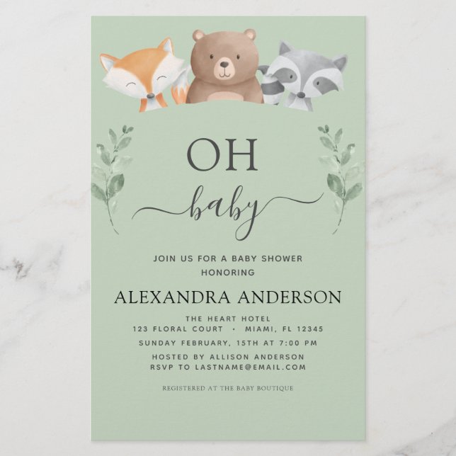 Budget Oh Baby Duwer Woodland Einladungen (Vorderseite)