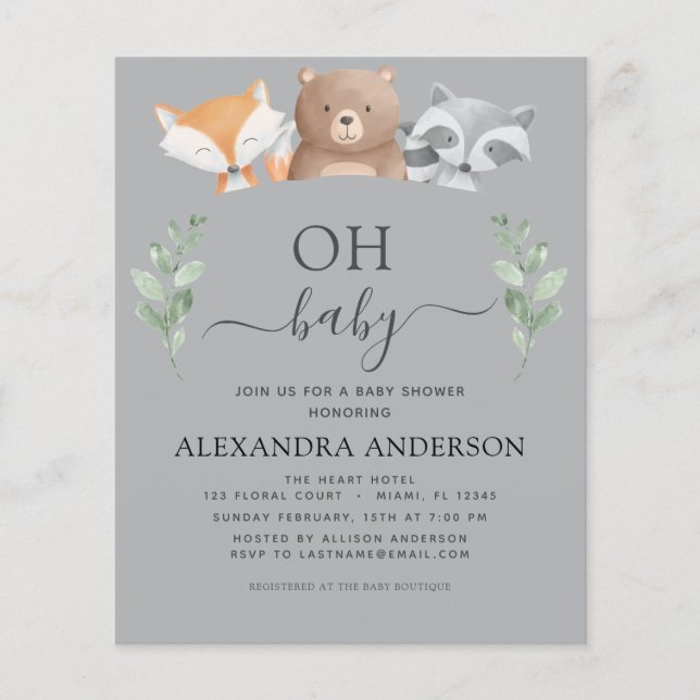 Budget Oh Baby Duwer Woodland Einladungen (Vorderseite)