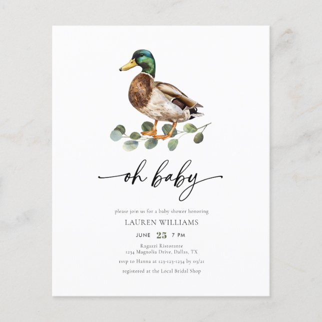 Budget Oh Baby Mallard Duck Babydusche Einladung (Vorderseite)