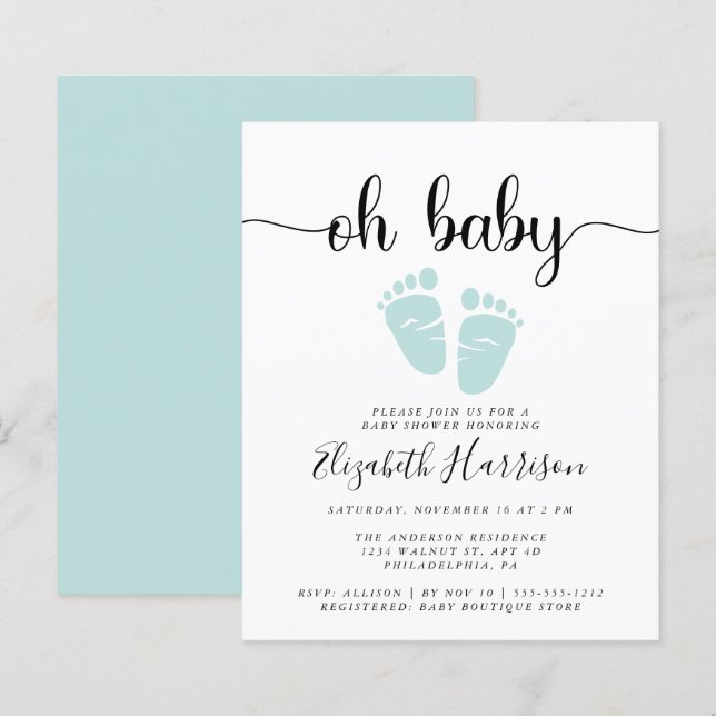 Budget Oh Baby Mint Green Dusche Einladung (Vorne/Hinten)