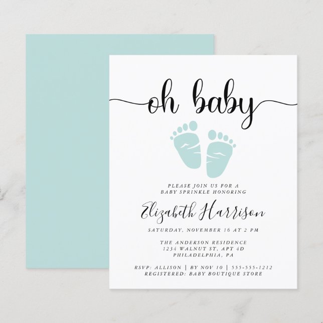 Budget Oh Baby Mint Green Sprinkle Einladung (Vorne/Hinten)