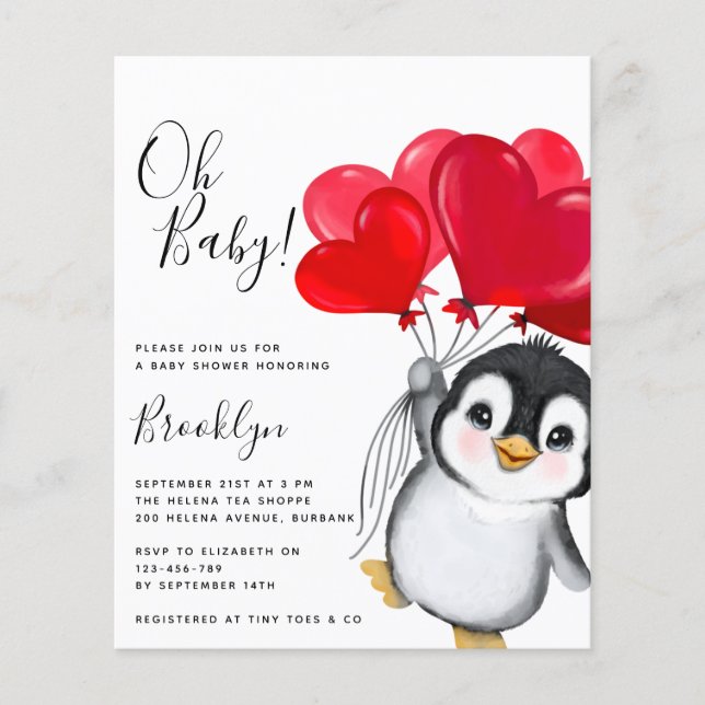 Budget Oh Baby Penguin Babydusche Einladung (Vorderseite)