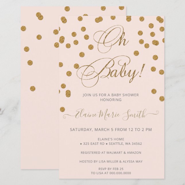 Budget Oh Baby Pink Gold Baby Dusche Einladung (Vorne/Hinten)