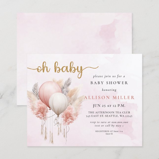 Budget Oh Baby Pink Gold Boho Girl Babydusche (Vorne/Hinten)