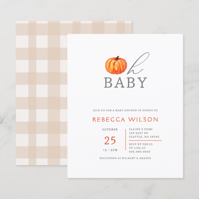 Budget Oh Baby Pumpkin Gender Neutral Baby Dusche (Vorne/Hinten)