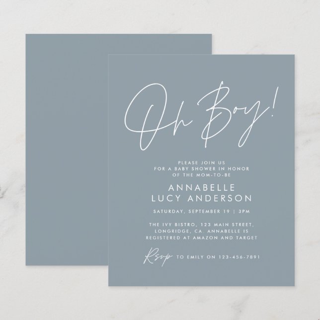 Budget oh Boy Baby Duschskript blau elegant (Vorne/Hinten)