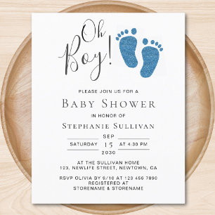 Budget Oh Boy Blue Feet Boy's Baby Shower Einladun