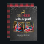 Budget Oh Deer Tartan Chalkboard 2 Foto Urlaub<br><div class="desc">Diese Fotokarte eignet sich perfekt für jede Familie, die eine lustige und dennoch moderne Weihnachtskarte verschicken möchte. Dieses Design zeigt "Oh Reh, was für ein Jahr!" in einer Mischung aus moderner Schrift und handgeschriebener Schrift mit einem Rentier an der Spitze in einem Imitat Goldfolienskript, platziert auf einem Chalkboard-Hintergrund mit Schneeflocken,...</div>