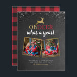 Budget Oh Deer Tartan Chalkboard 2 Foto Urlaub<br><div class="desc">Diese Fotokarte eignet sich perfekt für jede Familie, die eine lustige und dennoch moderne Weihnachtskarte verschicken möchte. Dieses Design zeigt "Oh Reh, was für ein Jahr!" in einer Mischung aus moderner Schrift und handgeschriebener Schrift mit einem Rentier an der Spitze in einem Imitat Goldfolienskript, platziert auf einem Chalkboard-Hintergrund mit Schneeflocken,...</div>