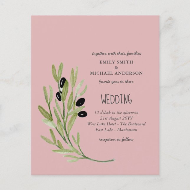 BUDGET OLIVE BLÄTTER Moderne Minimalistische Hochz Flyer (Vorne)