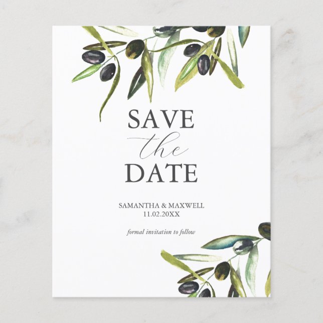 Budget Olive Sage Grüne Hochzeiten sparen Datum Flyer (Vorne)