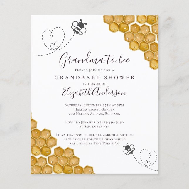Budget Oma to Bee Baby Shower Einladung (Vorderseite)