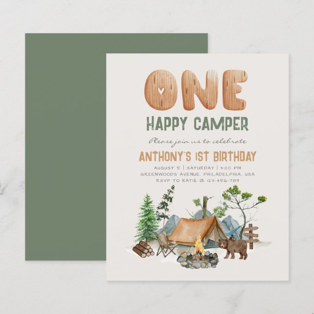Budget One Happy Camper Woodland 1. Geburtstag (Vorne/Hinten)