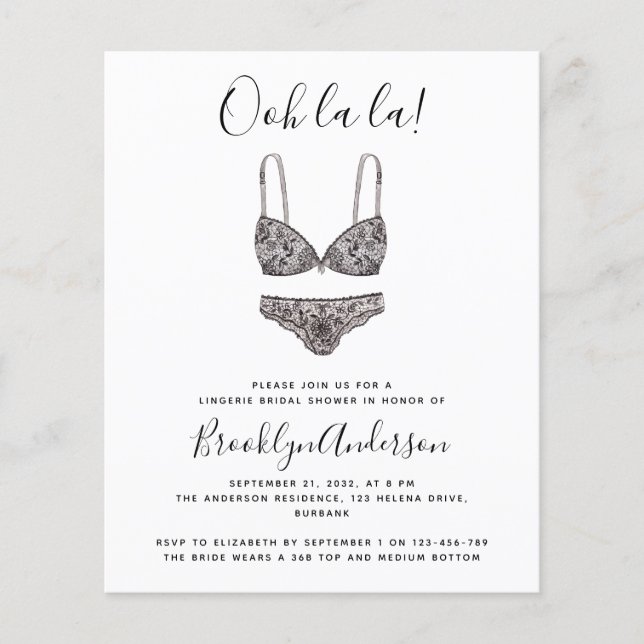 BUDGET Ooh La Lingerie Dusche Einladung (Vorderseite)