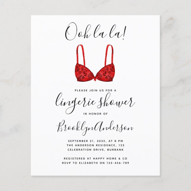 BUDGET Ooh La Lingerie Dusche Einladung (Vorderseite)