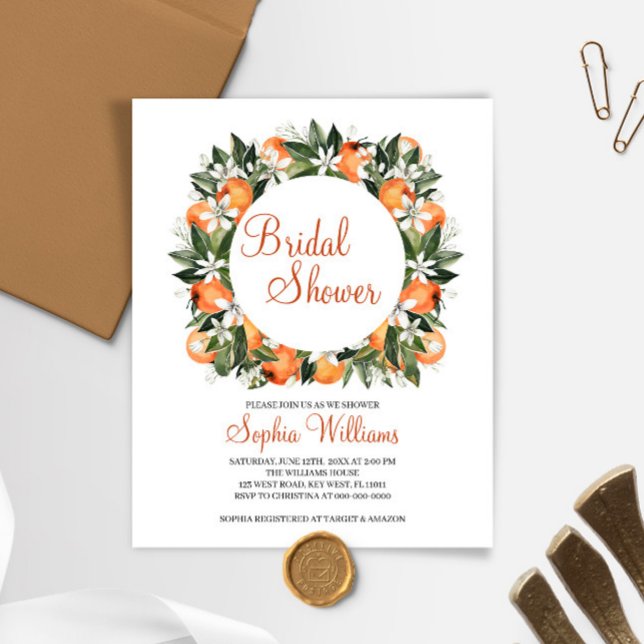 Budget Orange Bloral Bridal Dusche Einladung (Von Creator hochgeladen)
