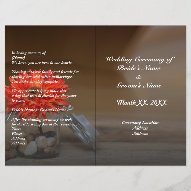 Budget Orange Blume in Mason Jar Wedding Programm Flyer (Vorne)