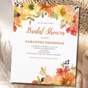 Budget Orange Florale Hochzeitseinladung