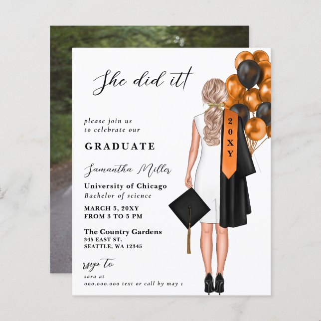 Budget Orange Foto Sie tat es Abschluss (Vorne/Hinten)